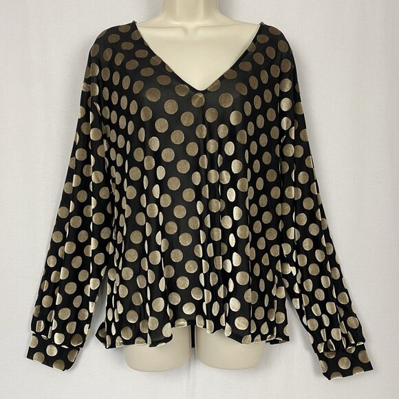 Zara Burnout Velvet Polka Dot Top Women Large Black Gold Flowy Sheer Dressy Glam - Picture 1 of 12